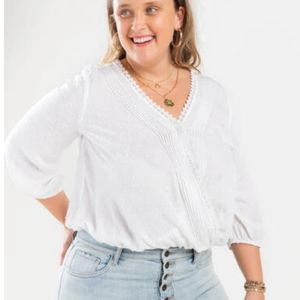 Francesca's Destiny Swiss Dot Pleated Lace Wrap Blouse New Sz 3x